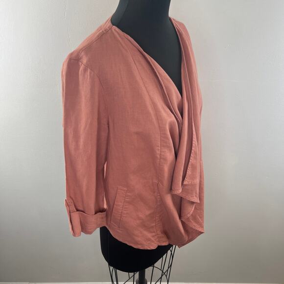 DALIA Dusty Pink Cardigan Top Linen Pockets 3/4 Roll Up Sleeve Size Large L - Picture 5 of 11
